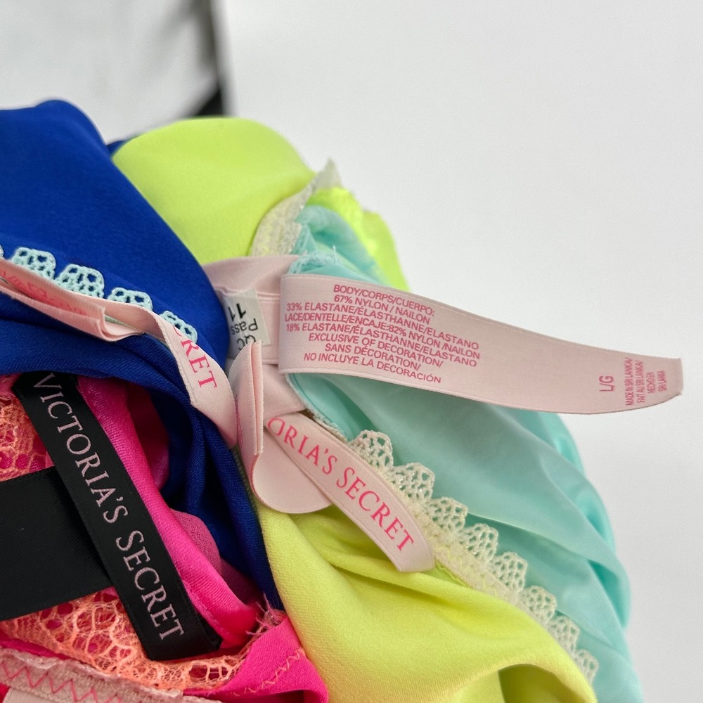 Victoria's Secret Satin Lace Cami Mini Lingerie Dresses 5 PC Bright Vibrant  L - Picture 11 of 11